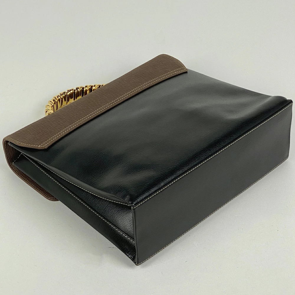 Loewe shoulder handbag logo Velzquez bag leather black brown